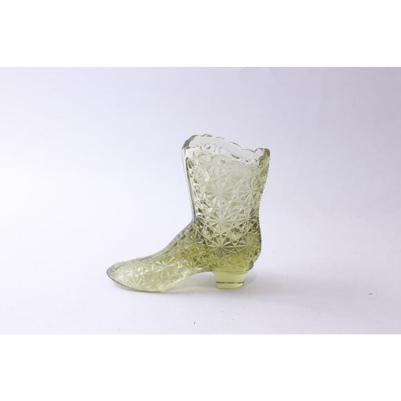 Fenton, Olive Green Glass Boot, Daisy Button Pattern, Toothpick Holder, Art - Picture 2 of 3